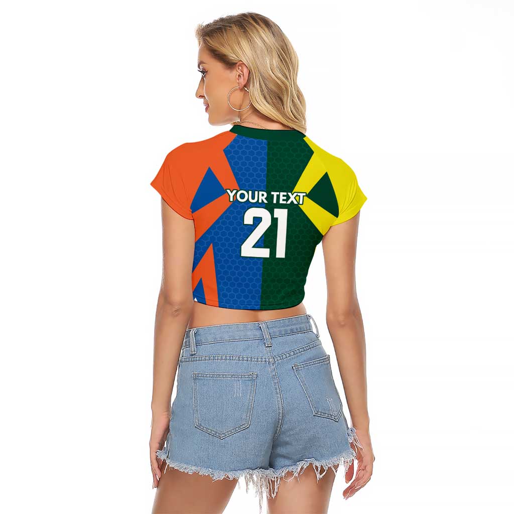 India vs Australia Custom Raglan Cropped T Shirt Blue vs Gold Cricket Heritage - Aussie Hoodie
