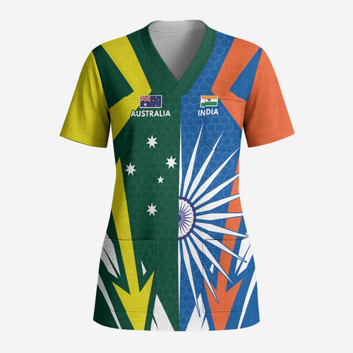 India vs Australia Custom Scrub Top Blue vs Gold Cricket Heritage - Aussie Hoodie