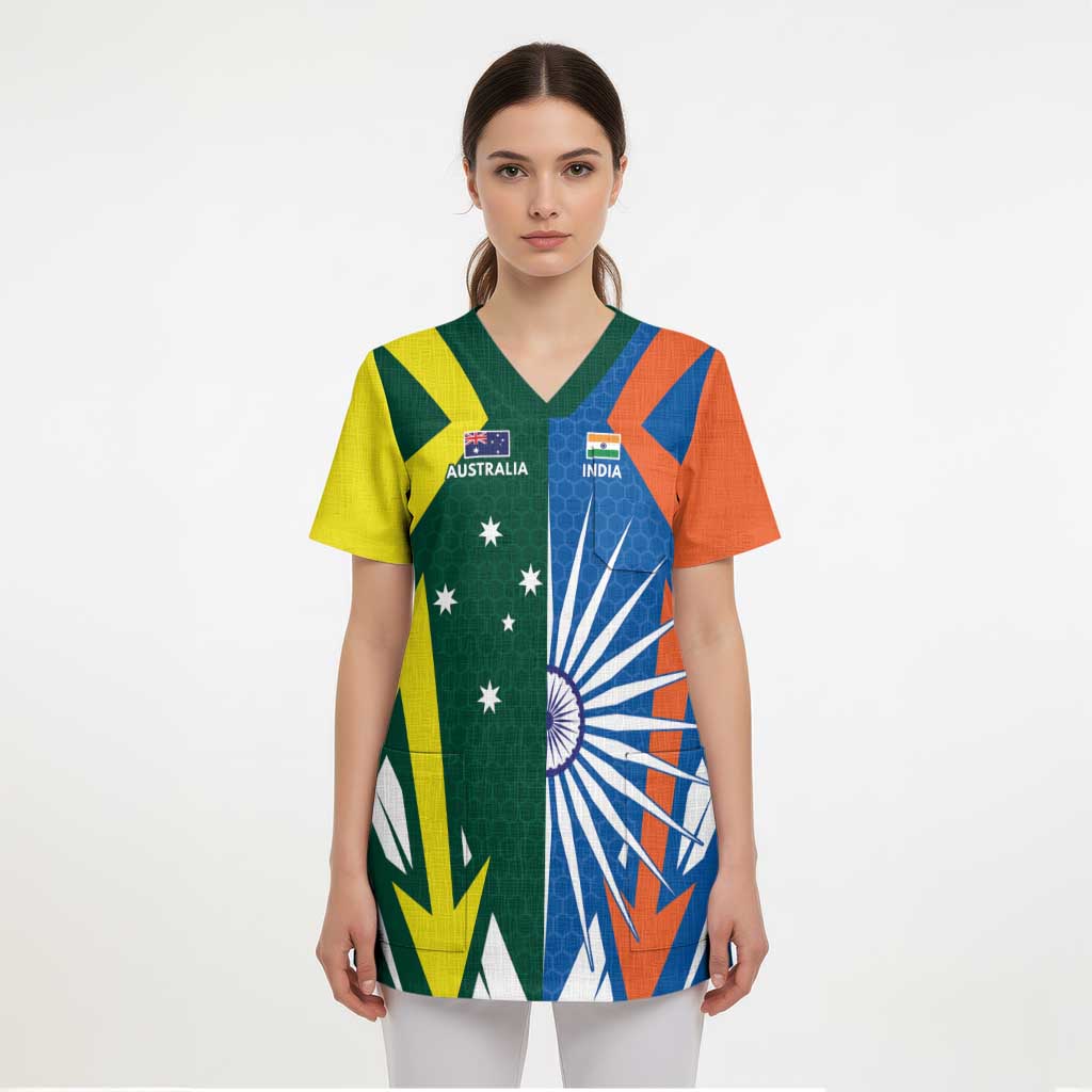 India vs Australia Custom Scrub Top Blue vs Gold Cricket Heritage - Aussie Hoodie
