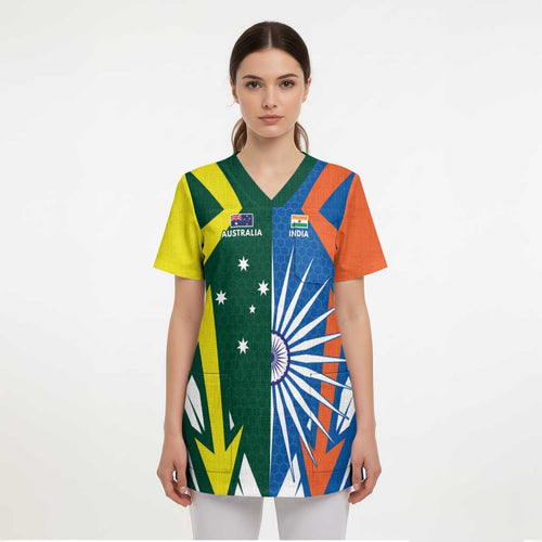 India vs Australia Custom Scrub Top Blue vs Gold Cricket Heritage - Aussie Hoodie