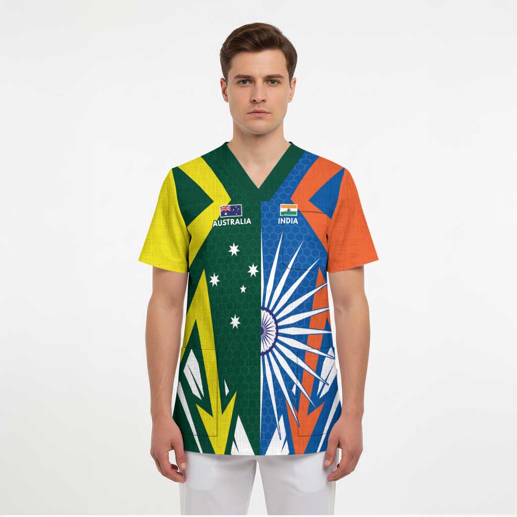 India vs Australia Custom Scrub Top Blue vs Gold Cricket Heritage - Aussie Hoodie