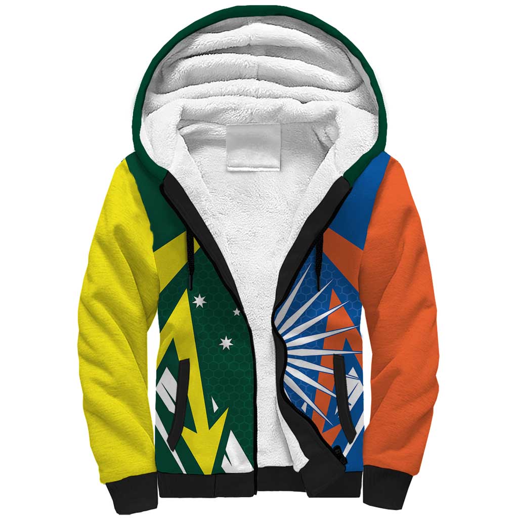 India vs Australia Custom Sherpa Hoodie Blue vs Gold Cricket Heritage - Aussie Hoodie