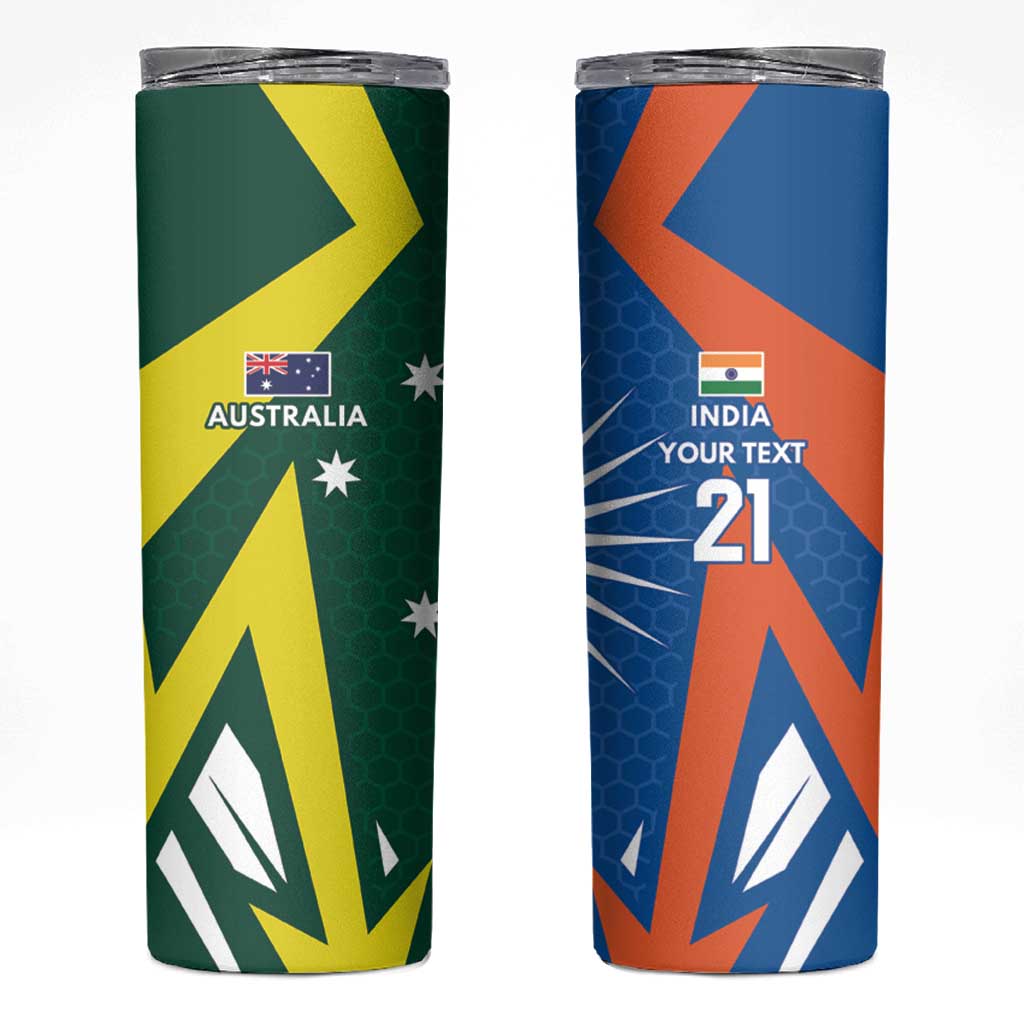 India vs Australia Custom Skinny Tumbler Blue vs Gold Cricket Heritage - Aussie Hoodie