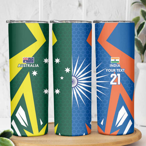 India vs Australia Custom Skinny Tumbler Blue vs Gold Cricket Heritage - Aussie Hoodie