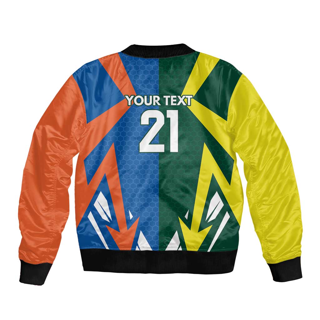 India vs Australia Custom Sleeve Zip Bomber Jacket Blue vs Gold Cricket Heritage - Aussie Hoodie