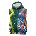 India vs Australia Custom Sleeveless Hoodie Blue vs Gold Cricket Heritage - Aussie Hoodie
