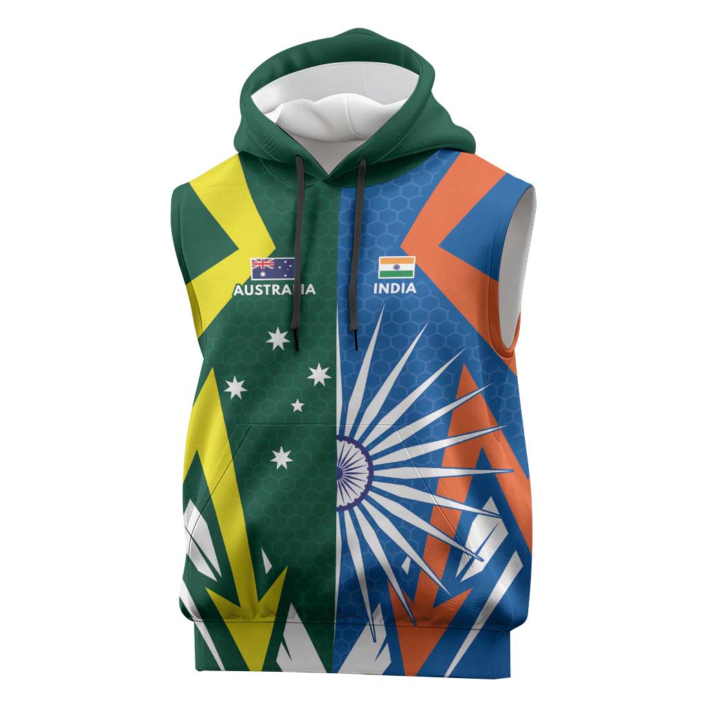 India vs Australia Custom Sleeveless Hoodie Blue vs Gold Cricket Heritage - Aussie Hoodie