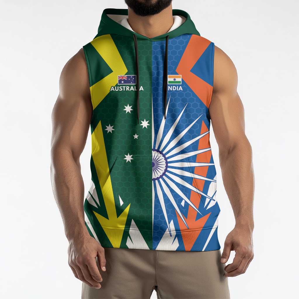 India vs Australia Custom Sleeveless Hoodie Blue vs Gold Cricket Heritage - Aussie Hoodie