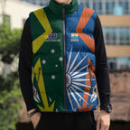 India vs Australia Custom Sleeveless Puffer Jacket Blue vs Gold Cricket Heritage - Aussie Hoodie