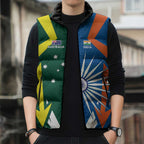 India vs Australia Custom Sleeveless Puffer Jacket Blue vs Gold Cricket Heritage - Aussie Hoodie