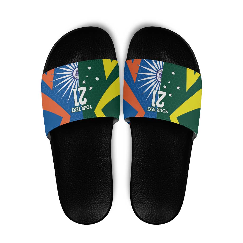 India vs Australia Custom Slide Sandals Blue vs Gold Cricket Heritage - Aussie Hoodie