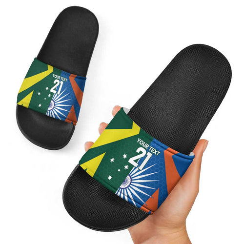 India vs Australia Custom Slide Sandals Blue vs Gold Cricket Heritage - Aussie Hoodie