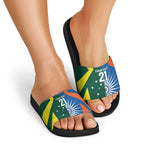 India vs Australia Custom Slide Sandals Blue vs Gold Cricket Heritage - Aussie Hoodie
