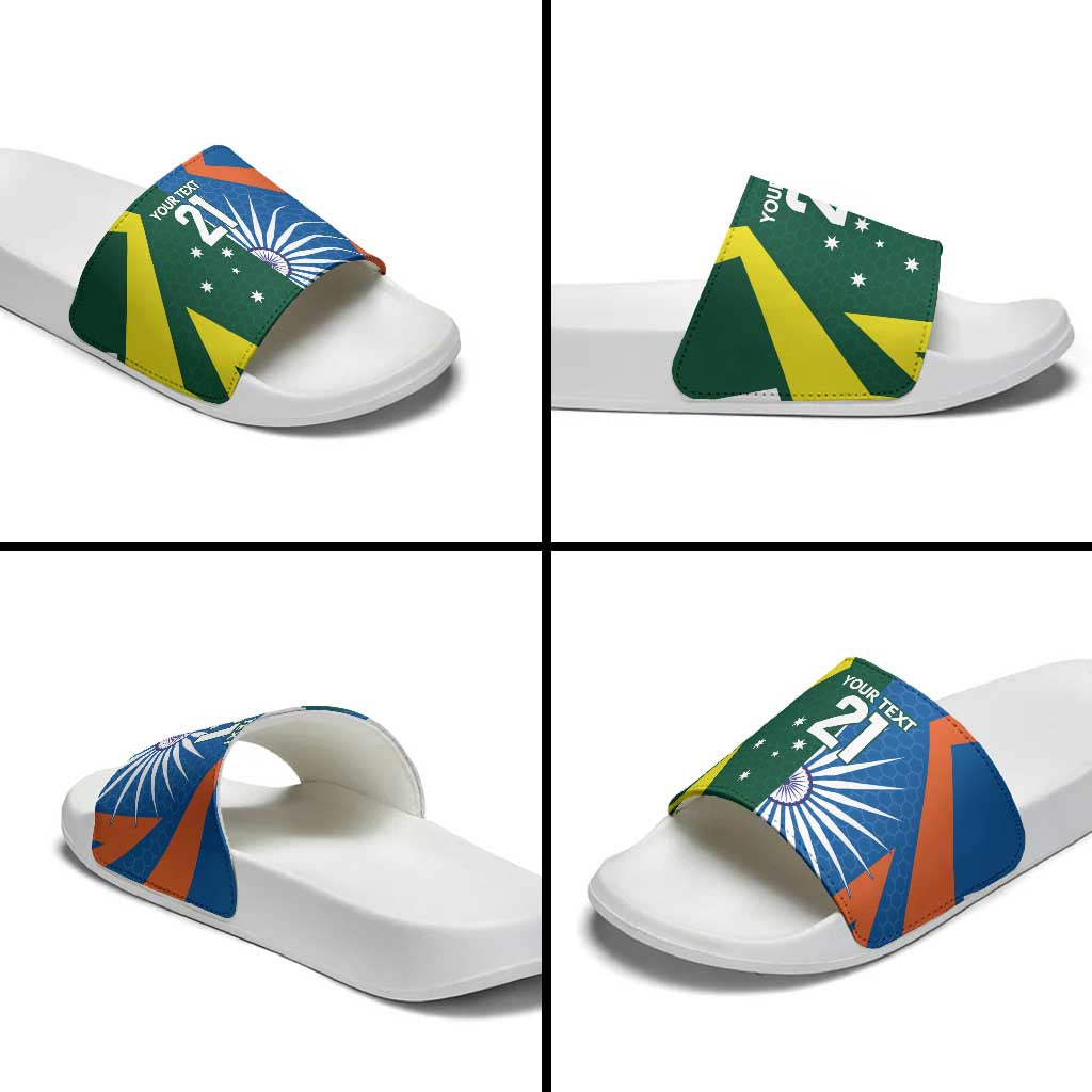 India vs Australia Custom Slide Sandals Blue vs Gold Cricket Heritage - Aussie Hoodie