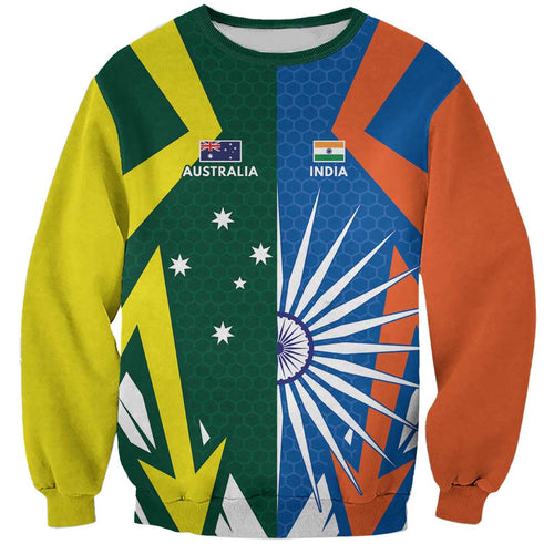 India vs Australia Custom Sweatshirt Blue vs Gold Cricket Heritage - Aussie Hoodie