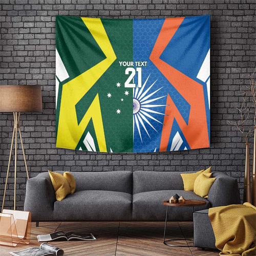 India vs Australia Custom Tapestry Blue vs Gold Cricket Heritage - Aussie Hoodie