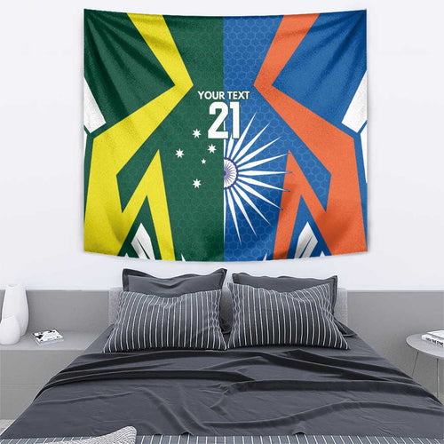 India vs Australia Custom Tapestry Blue vs Gold Cricket Heritage - Aussie Hoodie