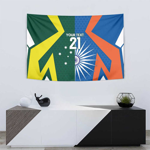 India vs Australia Custom Tapestry Blue vs Gold Cricket Heritage - Aussie Hoodie