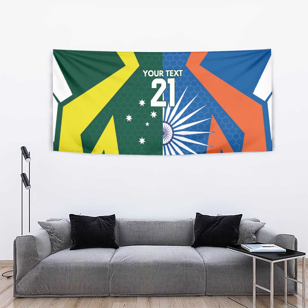 India vs Australia Custom Tapestry Blue vs Gold Cricket Heritage - Aussie Hoodie