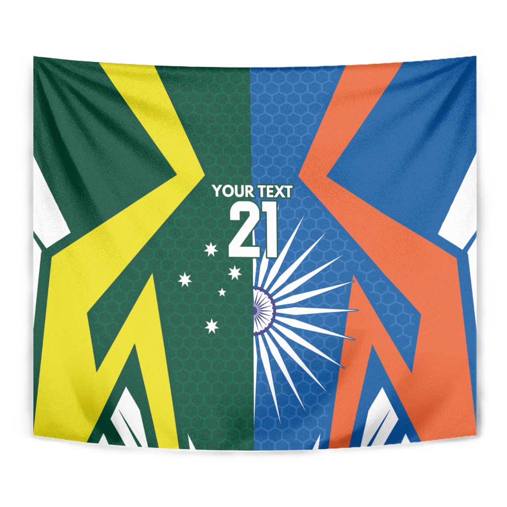 India vs Australia Custom Tapestry Blue vs Gold Cricket Heritage - Aussie Hoodie