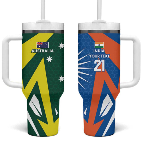 India vs Australia Custom Tumbler With Handle Blue vs Gold Cricket Heritage - Aussie Hoodie