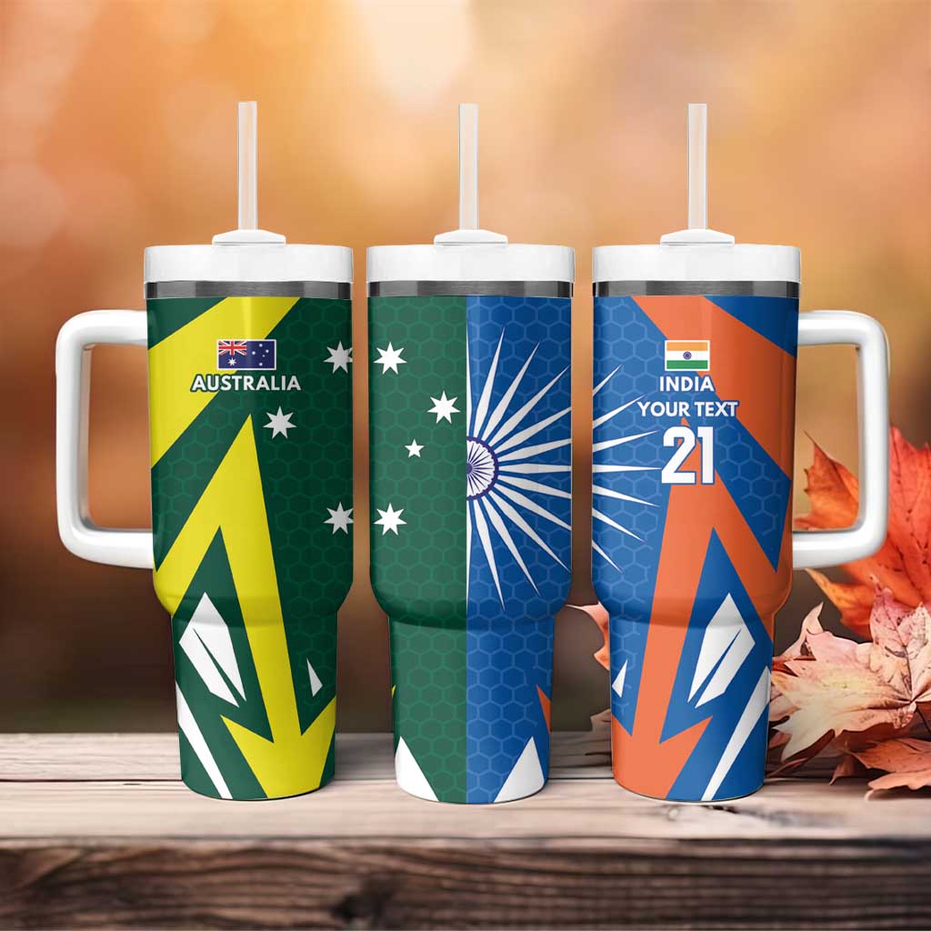 India vs Australia Custom Tumbler With Handle Blue vs Gold Cricket Heritage - Aussie Hoodie