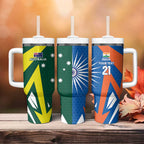 India vs Australia Custom Tumbler With Handle Blue vs Gold Cricket Heritage - Aussie Hoodie