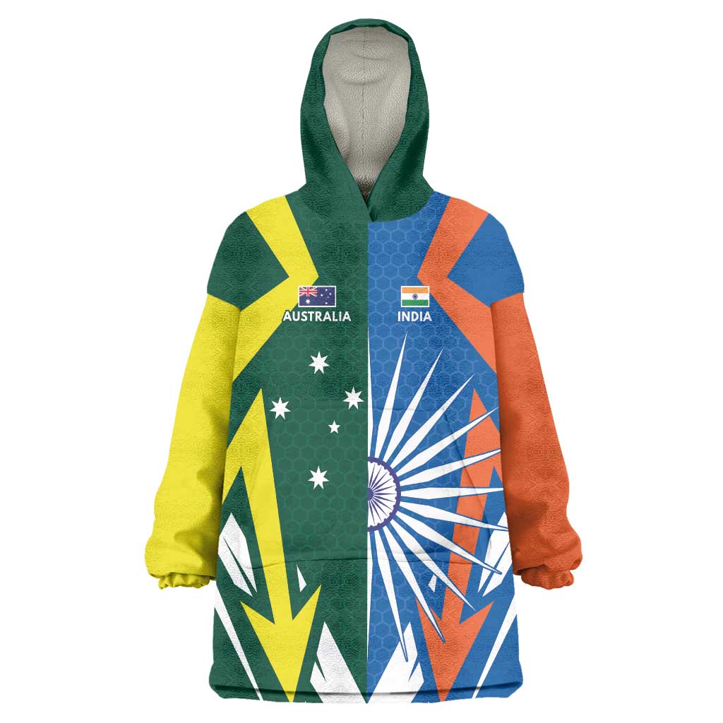 India vs Australia Custom Wearable Blanket Hoodie Blue vs Gold Cricket Heritage - Aussie Hoodie
