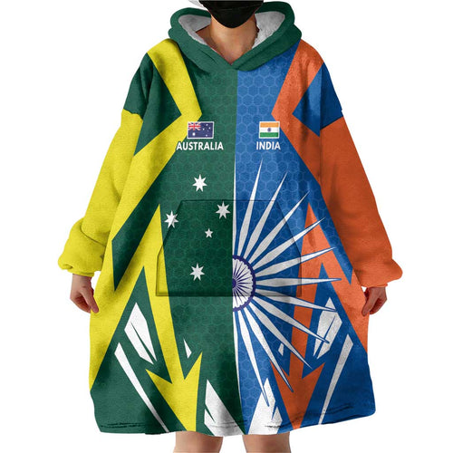 India vs Australia Custom Wearable Blanket Hoodie Blue vs Gold Cricket Heritage - Aussie Hoodie