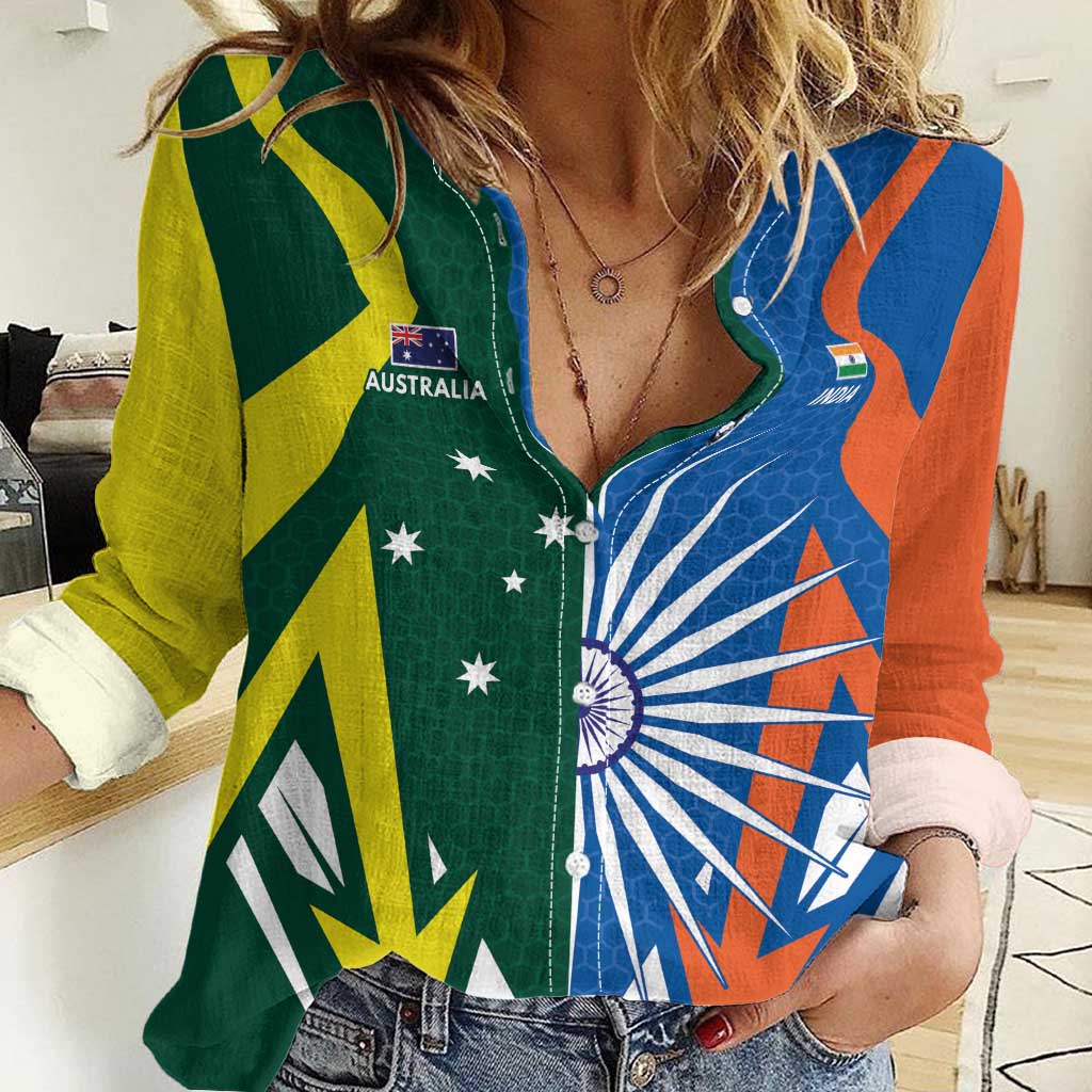 India vs Australia Custom Women Casual Shirt Blue vs Gold Cricket Heritage - Aussie Hoodie