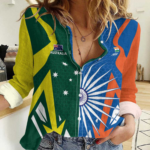 India vs Australia Custom Women Casual Shirt Blue vs Gold Cricket Heritage - Aussie Hoodie