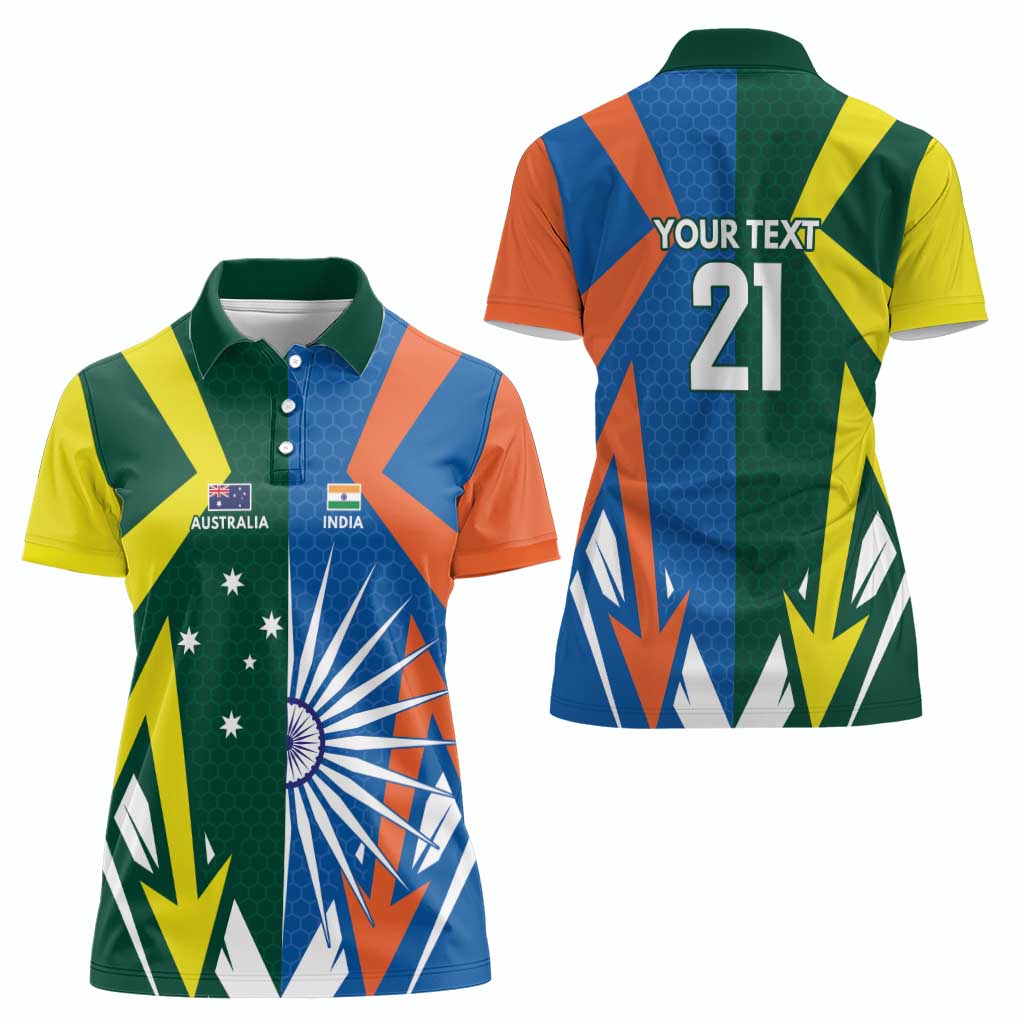 India vs Australia Custom Women Polo Shirt Blue vs Gold Cricket Heritage - Aussie Hoodie