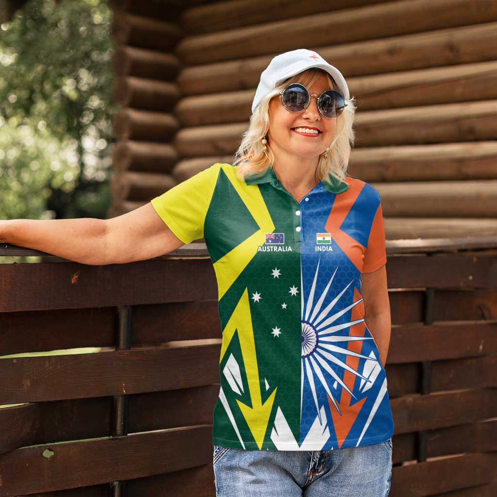 India vs Australia Custom Women Polo Shirt Blue vs Gold Cricket Heritage - Aussie Hoodie