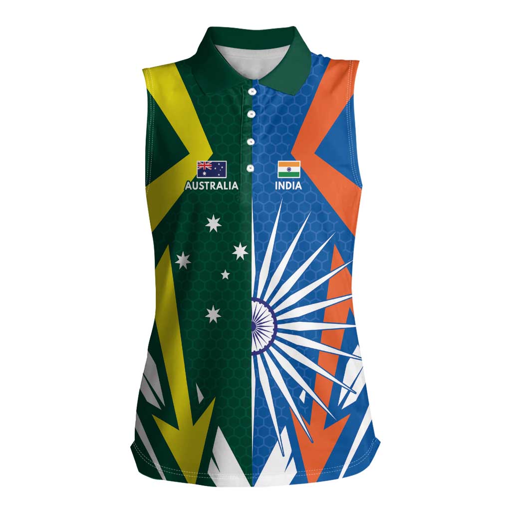 India vs Australia Custom Women Sleeveless Polo Shirt Blue vs Gold Cricket Heritage - Aussie Hoodie