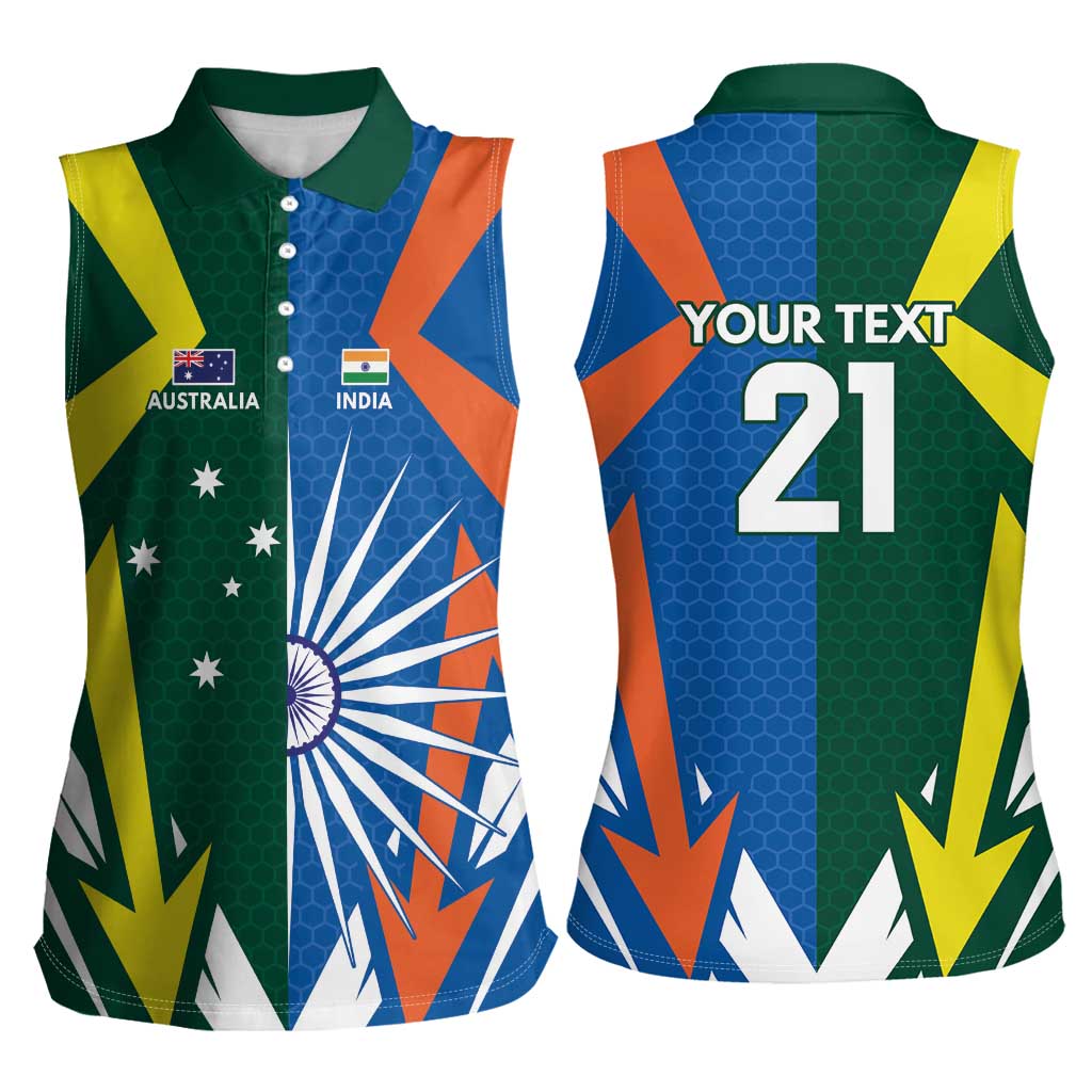 India vs Australia Custom Women Sleeveless Polo Shirt Blue vs Gold Cricket Heritage - Aussie Hoodie
