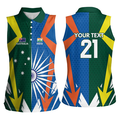 India vs Australia Custom Women Sleeveless Polo Shirt Blue vs Gold Cricket Heritage - Aussie Hoodie