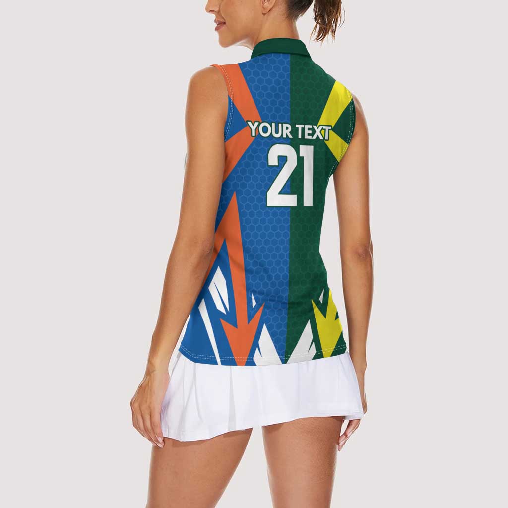 India vs Australia Custom Women Sleeveless Polo Shirt Blue vs Gold Cricket Heritage - Aussie Hoodie
