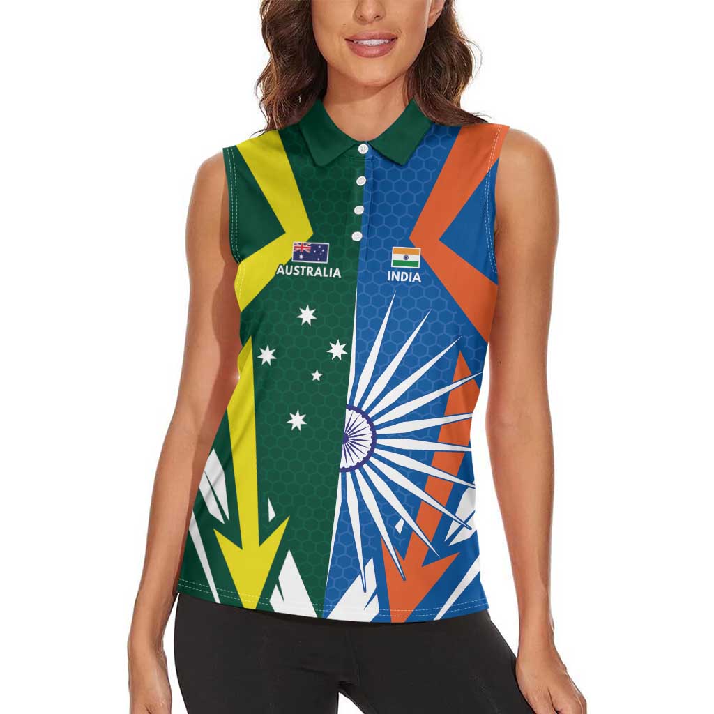 India vs Australia Custom Women Sleeveless Polo Shirt Blue vs Gold Cricket Heritage - Aussie Hoodie
