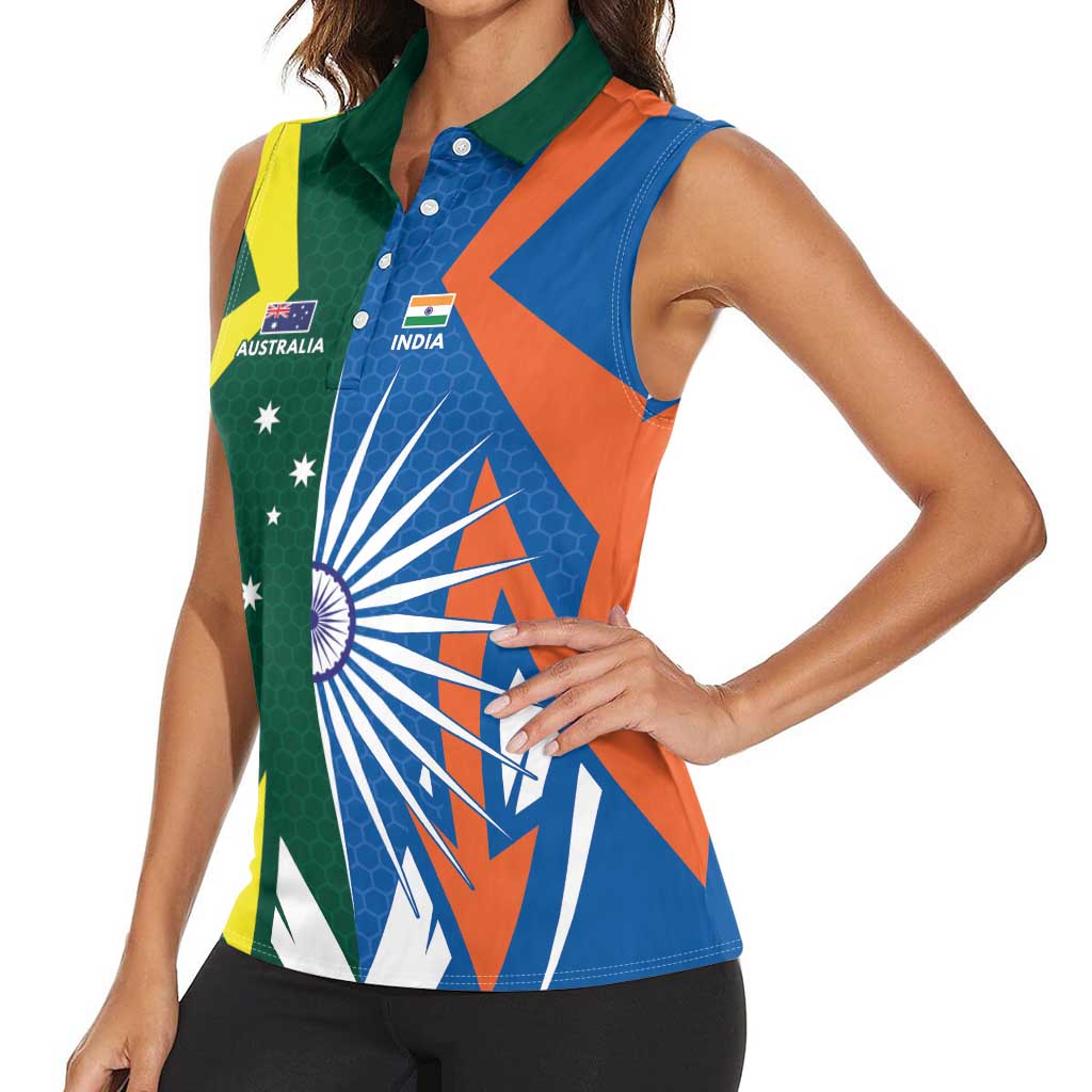 India vs Australia Custom Women Sleeveless Polo Shirt Blue vs Gold Cricket Heritage - Aussie Hoodie