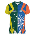 India vs Australia Custom Women V-Neck T-Shirt Blue vs Gold Cricket Heritage - Aussie Hoodie