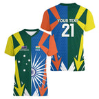 India vs Australia Custom Women V-Neck T-Shirt Blue vs Gold Cricket Heritage - Aussie Hoodie