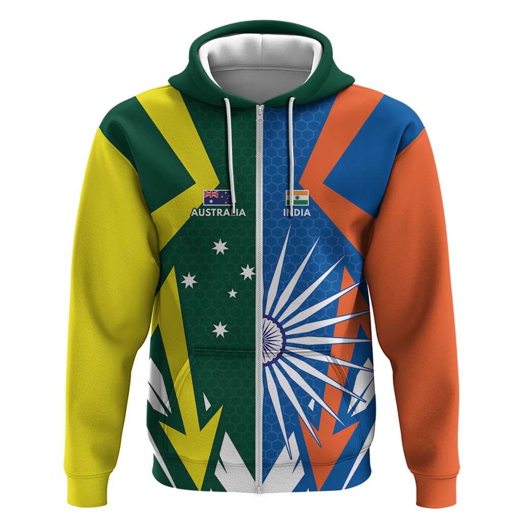 India vs Australia Custom Zip Hoodie Blue vs Gold Cricket Heritage - Aussie Hoodie