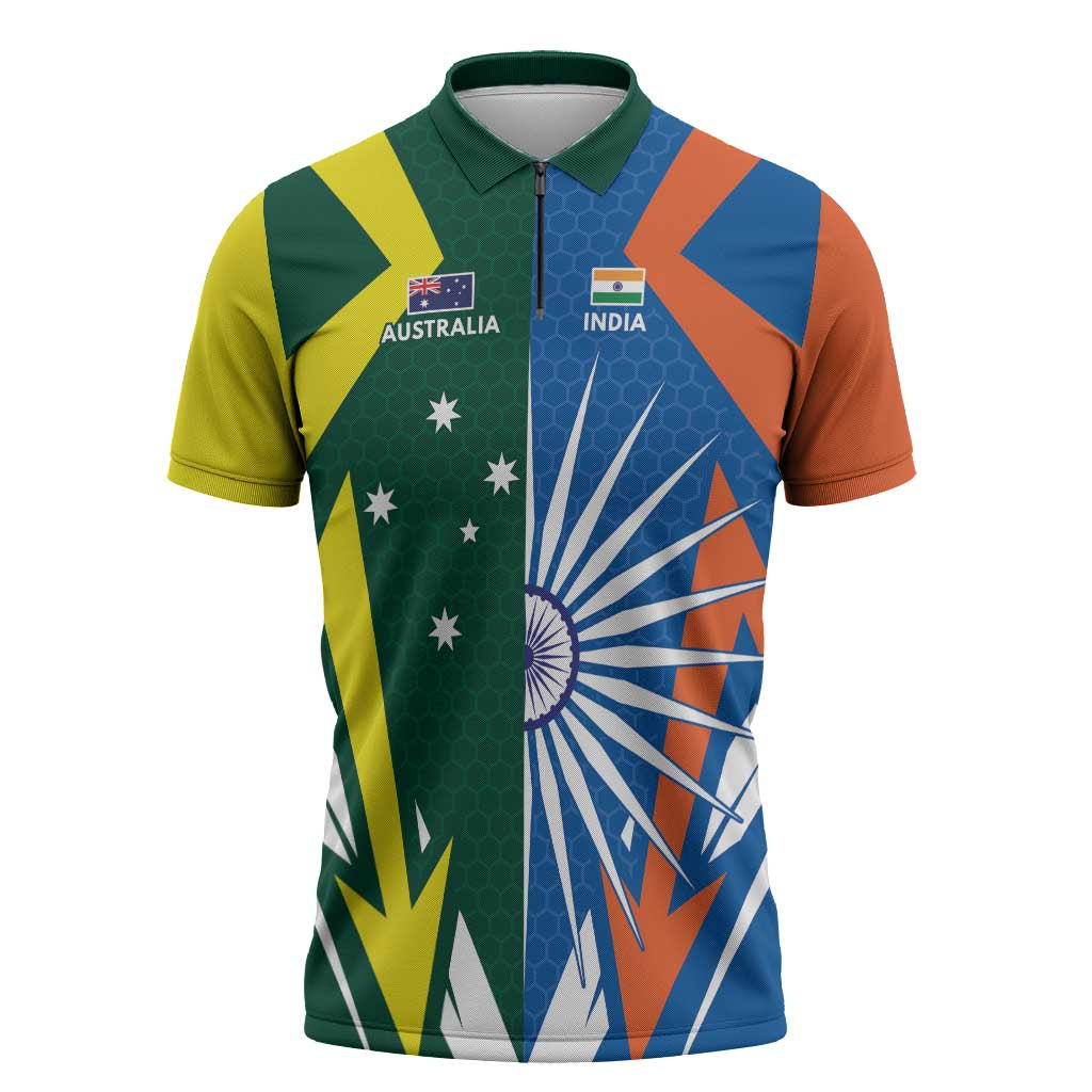 India vs Australia Custom Zipper Polo Shirt Blue vs Gold Cricket Heritage - Aussie Hoodie