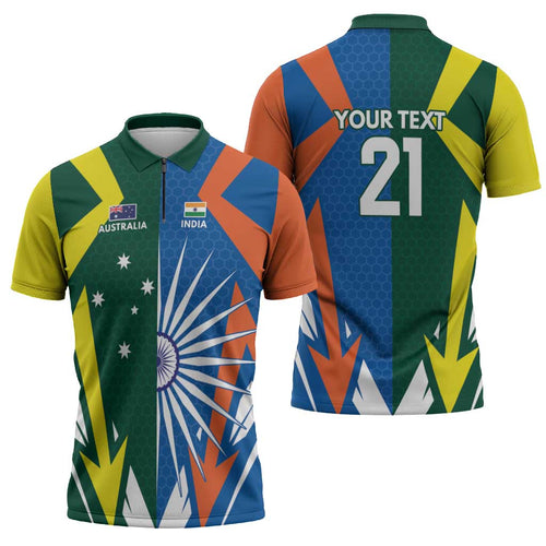 India vs Australia Custom Zipper Polo Shirt Blue vs Gold Cricket Heritage - Aussie Hoodie