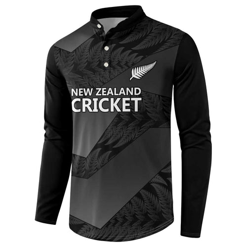 New Zealand Cricket Custom Button Sweatshirt Potae Pango Black Fern Pattern