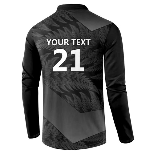 New Zealand Cricket Custom Button Sweatshirt Potae Pango Black Fern Pattern
