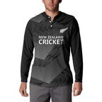 New Zealand Cricket Custom Button Sweatshirt Potae Pango Black Fern Pattern
