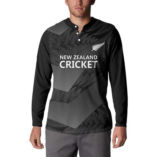 New Zealand Cricket Custom Button Sweatshirt Potae Pango Black Fern Pattern