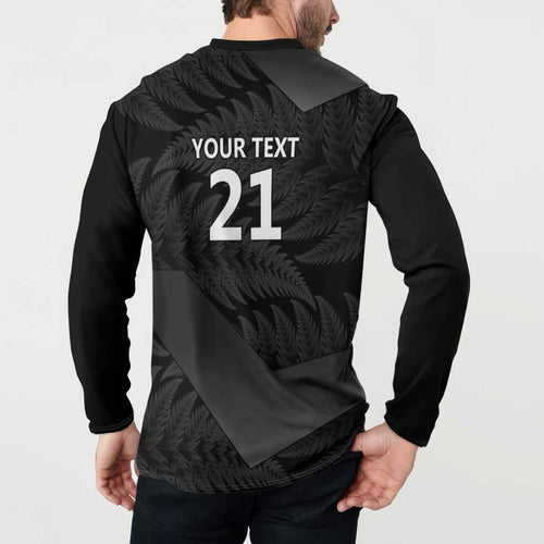 New Zealand Cricket Custom Button Sweatshirt Potae Pango Black Fern Pattern
