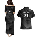 New Zealand Cricket Custom Couples Matching Puletasi and Hawaiian Shirt Potae Pango Black Fern Pattern